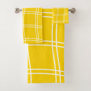 Stylish Modern Abstract Yellow Grid Lines Pattern  Bath Towel Set