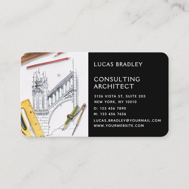 Stylish Modern Architect Engineering Construction Business Card (Front)