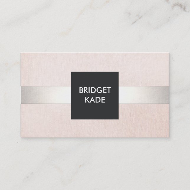 Stylish Modern Beauty Silver Striped Pale Pink Business Card (Front)