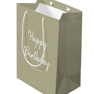 Stylish Modern Birthday Neutral Green Personalised Medium Gift Bag