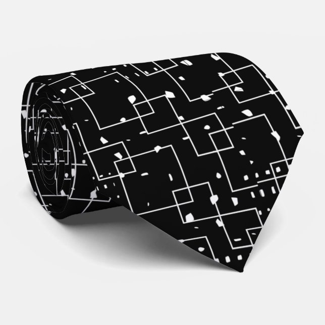 Stylish modern black and white abstract men tie (Rolled)