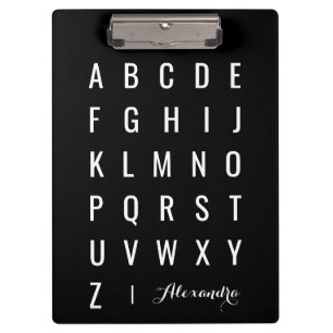 Stylish Modern Black and White Alphabet Clipboard