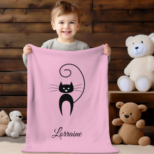 Stylish Modern Black Curly Tail Cat Fleece Blanket