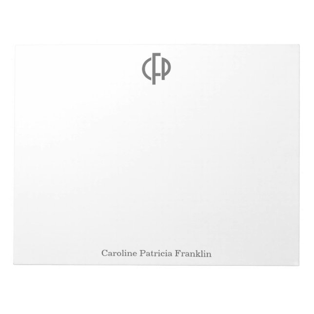 Stylish Modern Black Geometric Monogram Initials Notepad (Front)