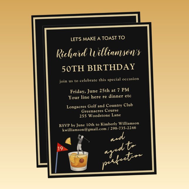 Stylish Modern Black & Gold 50th Birthday Party Invitation (Creator Uploaded)