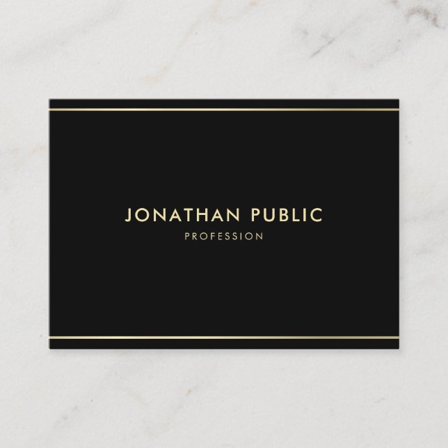 Stylish Modern Black Gold Luxury Cool Simple Plain Business Card (Front)
