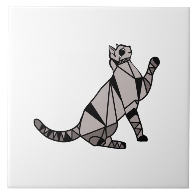 Stylish Modern Black Graphic Cat Tile (Front)