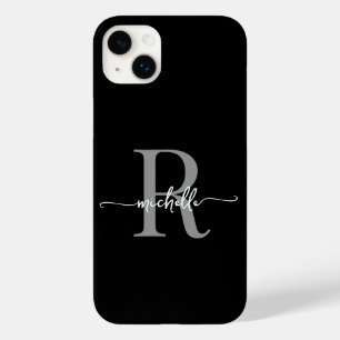 Stylish Modern Black Grey Script Monogram Initial Case-Mate iPhone 14 Plus Case