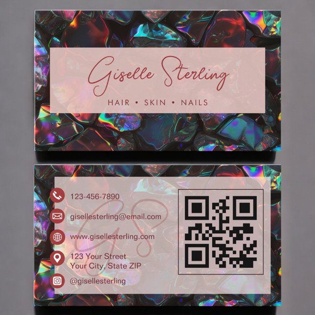 Stylish Modern Black Opal Professional QR Code Business Card (Creator Uploaded)