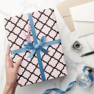 Stylish Modern Black Quatrefoil Pattern Wedding Wrapping Paper