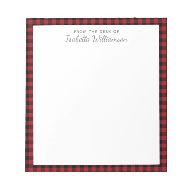 Stylish Modern Black Red Buffalo Check Plaid Notepad (Front)