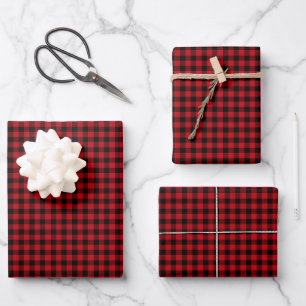 Stylish Modern Black Red Buffalo Check Plaid Wrapping Paper Sheet
