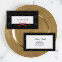 Stylish Modern Black & White Polka Dot Red Ribbon