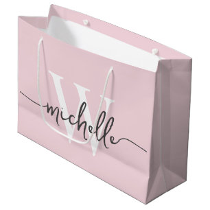 Stylish Modern Blush Pink Monogram Initial Script Large Gift Bag