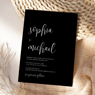 Stylish Modern Calligraphy Black Wedding Invitation