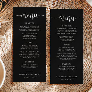 Stylish Modern Calligraphy Black Wedding Menu