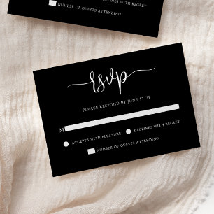 Stylish Modern Calligraphy Black Wedding RSVP Card