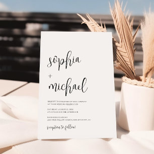 Stylish Modern Calligraphy Black White Wedding Invitation