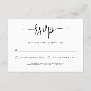 Stylish Modern Calligraphy Black White Wedding RSVP Card