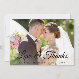 Stylish Modern Calligraphy Love and Thanks Wedding Thank You Card