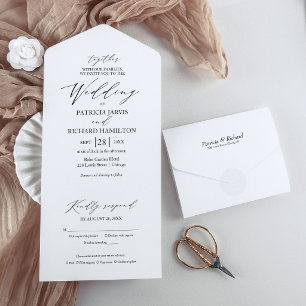 Stylish Modern Calligraphy Wedding All In One Invitation