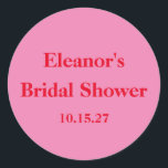 Stylish Modern Chic Pink Red Custom Bridal Shower Classic Round Sticker<br><div class="desc">Stylish Modern Chic Pink Red Custom Bridal Shower Classic Round Sticker</div>