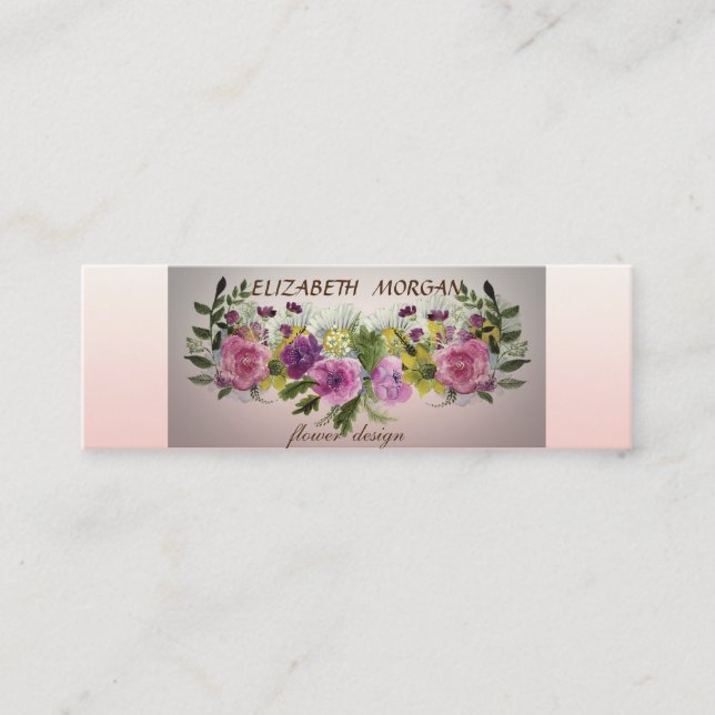 Stylish Modern Chic  Watercolor Flowers Mini Business Card (Front)
