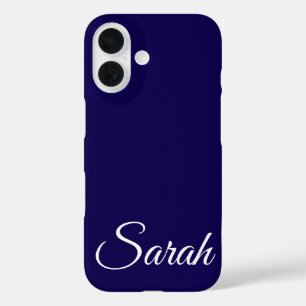 Stylish Modern Classic Customised Name Dark Blue iPhone 16 Case