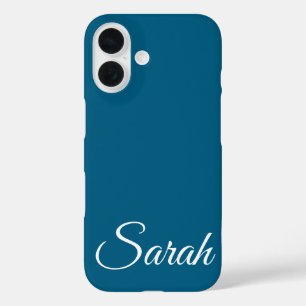 Stylish Modern Classic Customised Name Ocean Blue  iPhone 16 Case