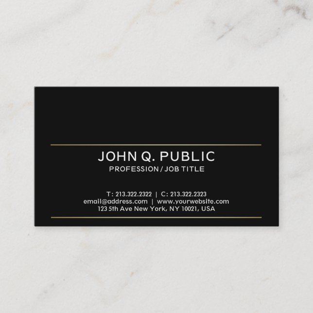 Stylish Modern Clean Design Gold Stripes Black Business Card (Front)