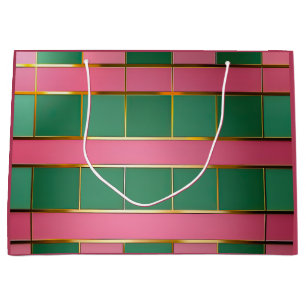 Stylish Modern Color Grid Pink & Green  Large Gift Bag