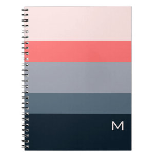 Stylish Modern Colour Block Grey Pink Monogram Notebook