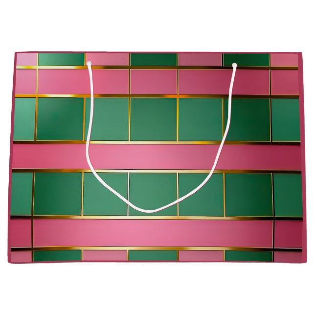 Stylish Modern Colour Grid Pink & Green  Large Gift Bag (Front)