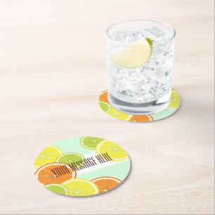 Stylish Modern Colourful Citrus Fruit Slices Round Paper Coaster