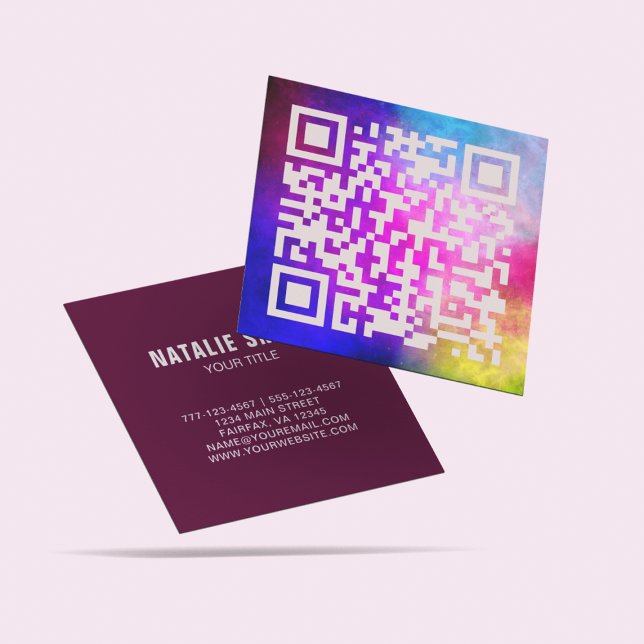 Stylish Modern Colourful QR Code Scannable Website Square Business Card (Creator Uploaded)