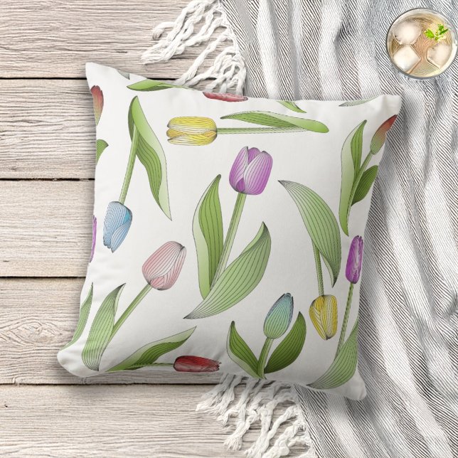 Stylish Modern Colourful Tulip Floral Pattern Cushion (Creator Uploaded)