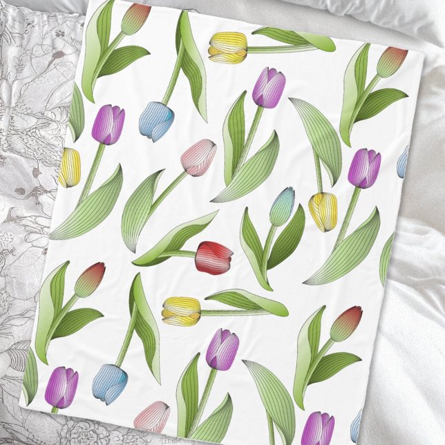 Stylish Modern Colourful Tulip Floral Pattern Fleece Blanket (Creator Uploaded)