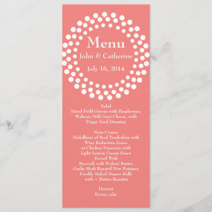 Stylish Modern Coral Colour Wedding Table Menu