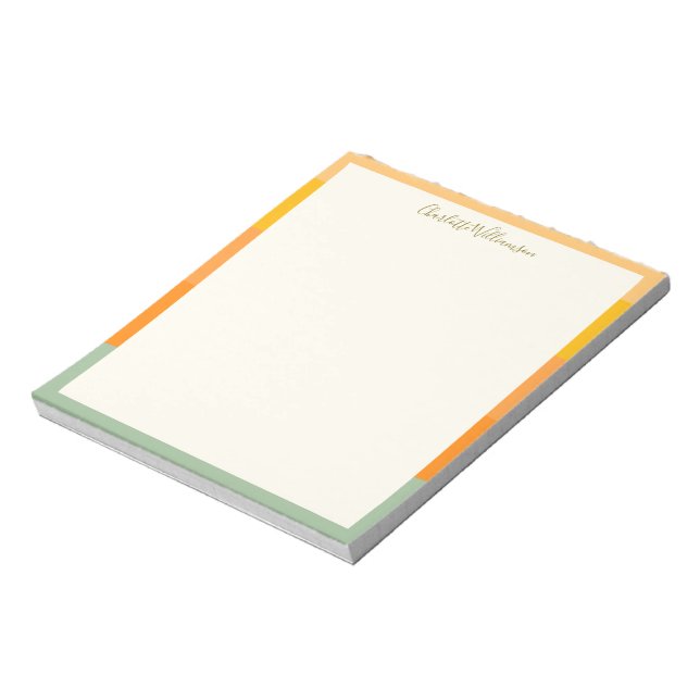 Stylish Modern Coral Sage Border Personalised Notepad (Rotated)