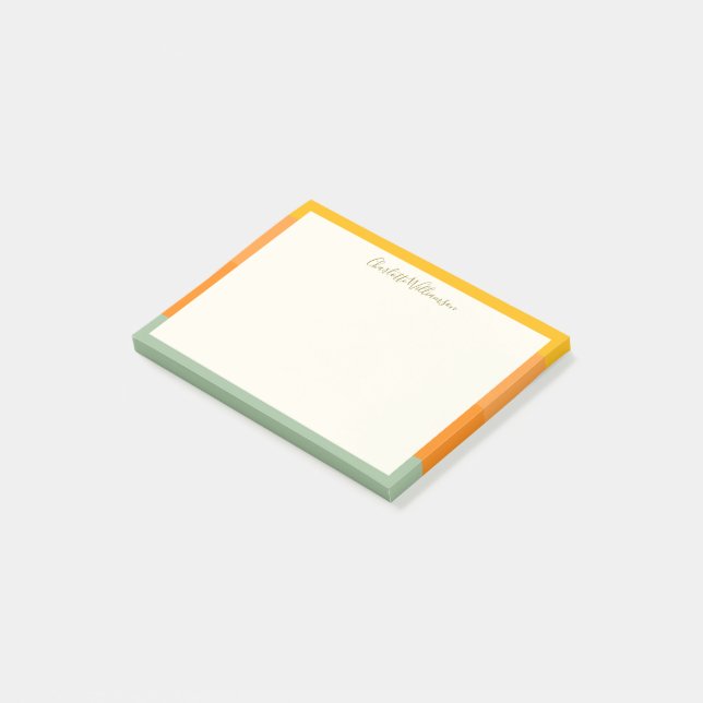 Stylish Modern Coral Sage Border Personalised Post-it Notes (Angled)