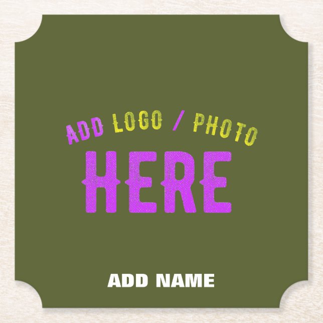 STYLISH MODERN CUSTOM ARMY GREEN VERIFIED BRANDED PAPER COASTER (Front)