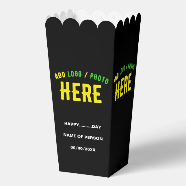 STYLISH MODERN CUSTOM BLACK VERIFIED BRAND POPCORN FAVOUR BOX (Front)