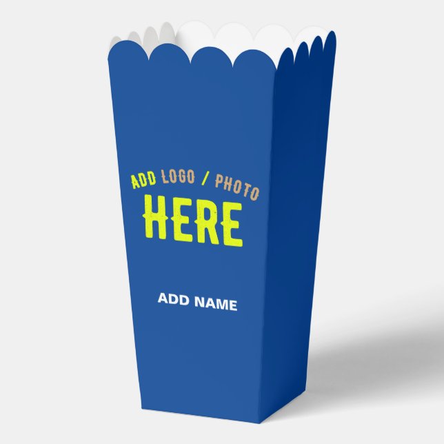 STYLISH MODERN CUSTOM COBALT BLUE BRANDED POPCORN FAVOUR BOX (Front)