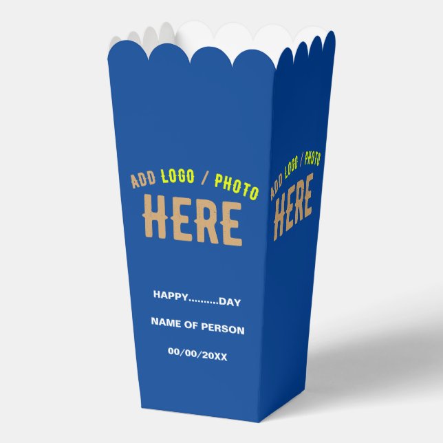 STYLISH MODERN CUSTOM COBALT BLUE BRANDED POPCORN FAVOUR BOX (Front)