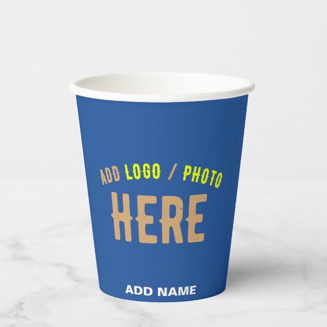 STYLISH MODERN CUSTOM COBALT BLUE VERIFIED BRANDED PAPER CUPS (Front)