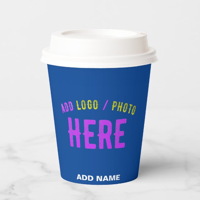 STYLISH MODERN CUSTOM COBALT BLUE VERIFIED BRANDED PAPER CUPS (Front)
