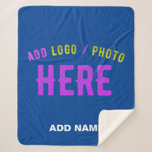 STYLISH MODERN CUSTOM COBALT BLUE VERIFIED BRANDED SHERPA BLANKET