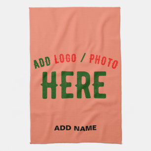 STYLISH MODERN CUSTOM CORAL ORANGE VERIFIED BRAND TEA TOWEL