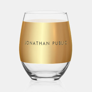 Stylish Modern Custom Gold Template Text Name Stemless Wine Glass