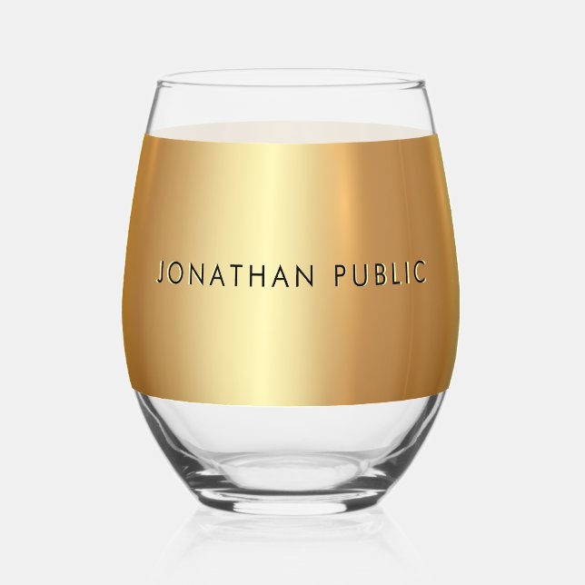 Stylish Modern Custom Gold Template Text Name Stemless Wine Glass (Front)